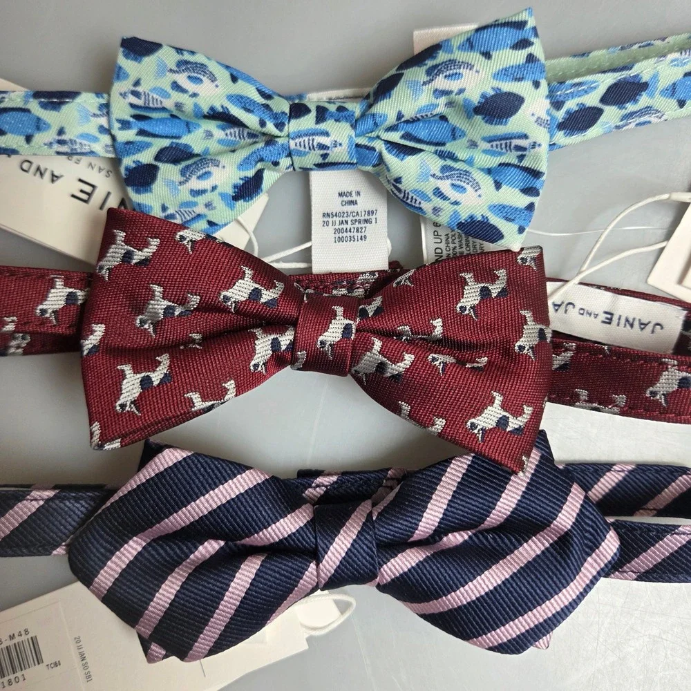 Janie and Jack‎ Boys Bow Tie Set 3 Pack Fish Dog Stripe Blue Burgundy Navy NWT